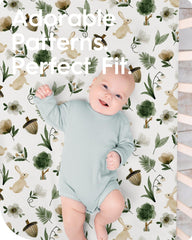TOTBASIC crib sheet neutral Safari fabric closeup shows soft, gentle fibers.