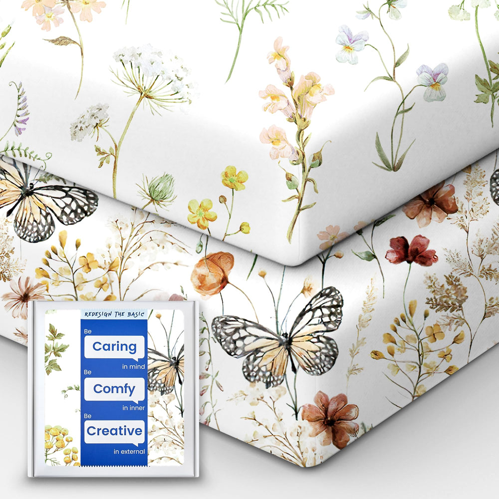 TotBasic butterfly-pattern crib sheets offer gentle, skin-friendly softness for baby sleep