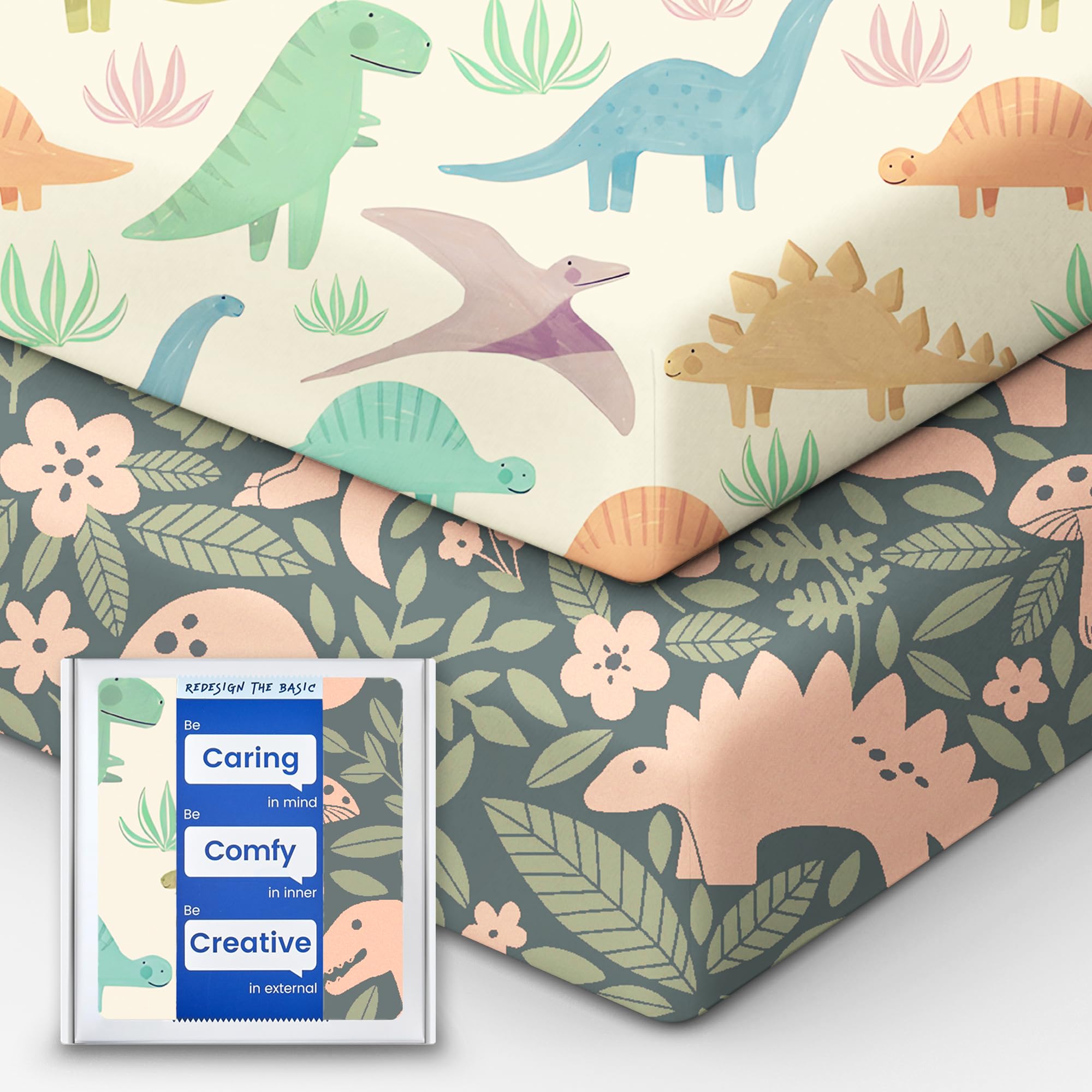 TOTBASIC dinosaur crib sheet pack—ultra-soft, secure fitted sheets for crib use