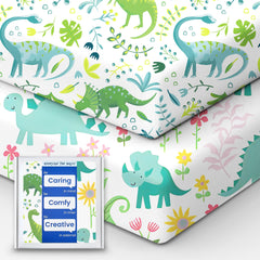 TOTBASIC dinosaur-pattern crib sheets showcase playful visuals for a cozy nursery