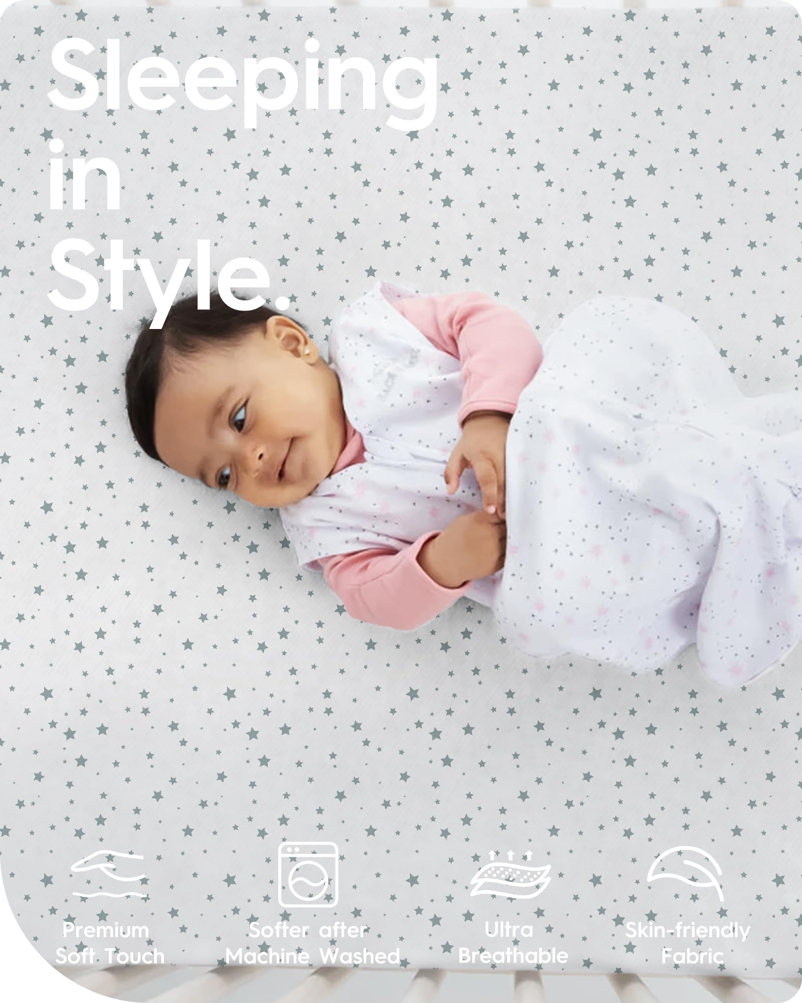 TotBasic extra-deep-pocket crib sheet fits standard 28x52x9 mattresses securely.