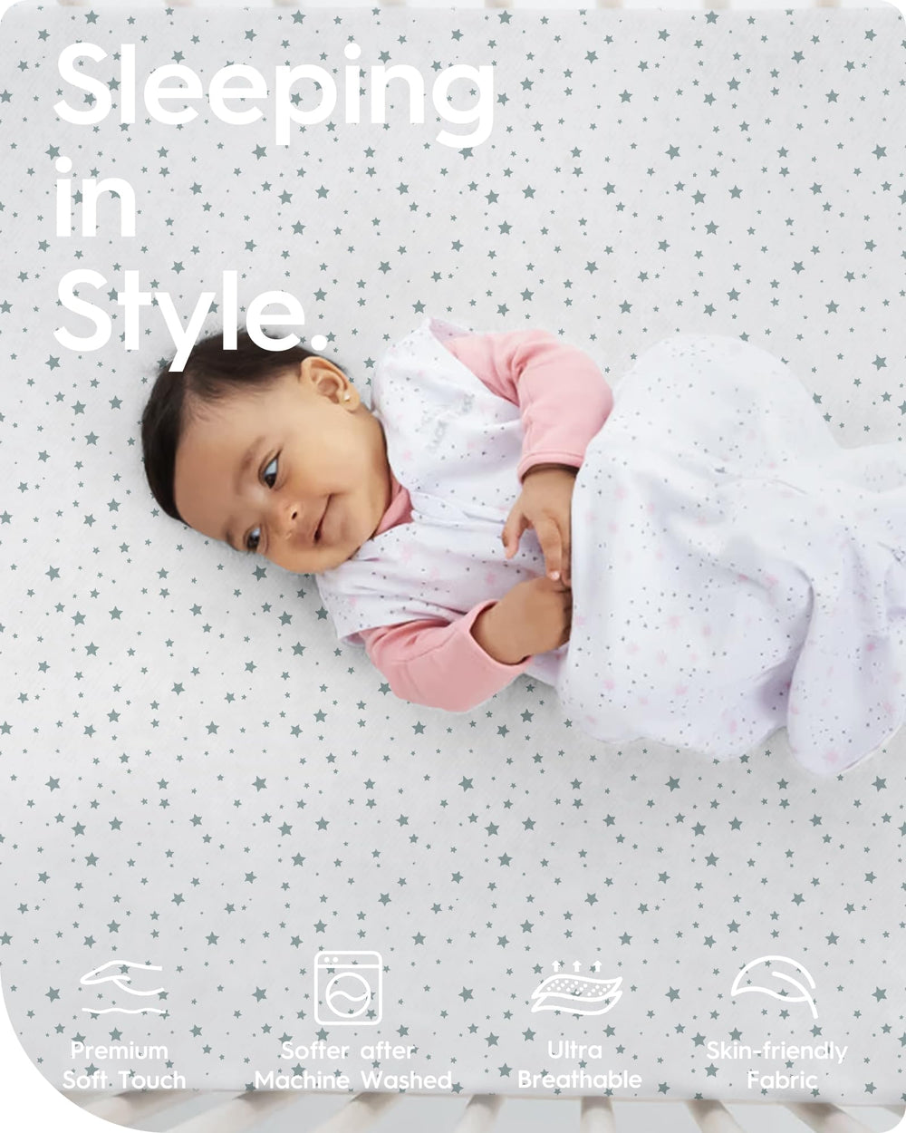TotBasic extra-deep-pocket crib sheet fits standard 28x52x9 mattresses securely.