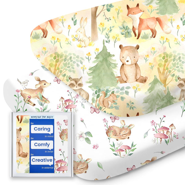 TotBasic forest bassinet sheet on mattress offers soft, skin-friendly comfort.