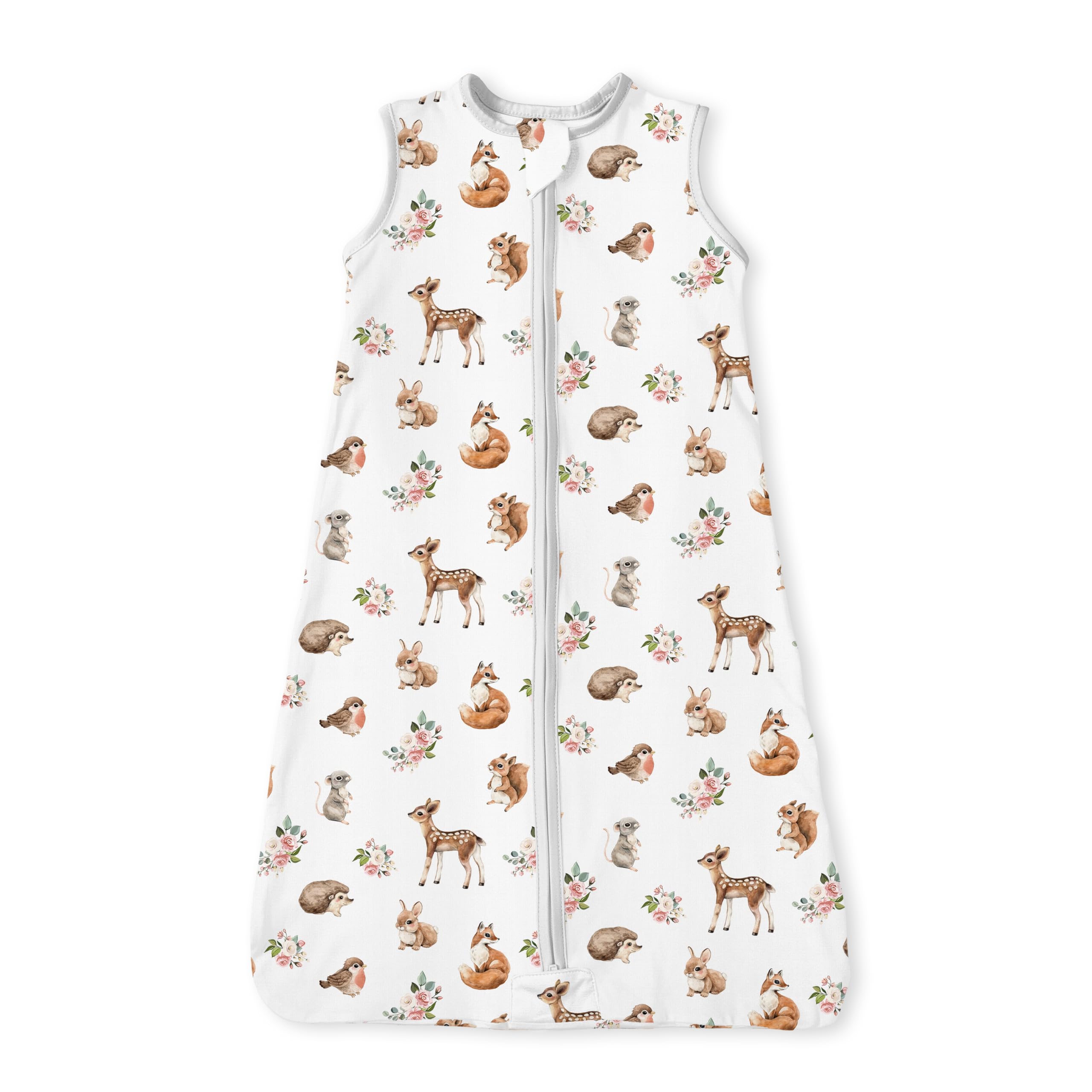 TOTBASIC Forest Whimsy sleep sack on bed showcasing cozy use.