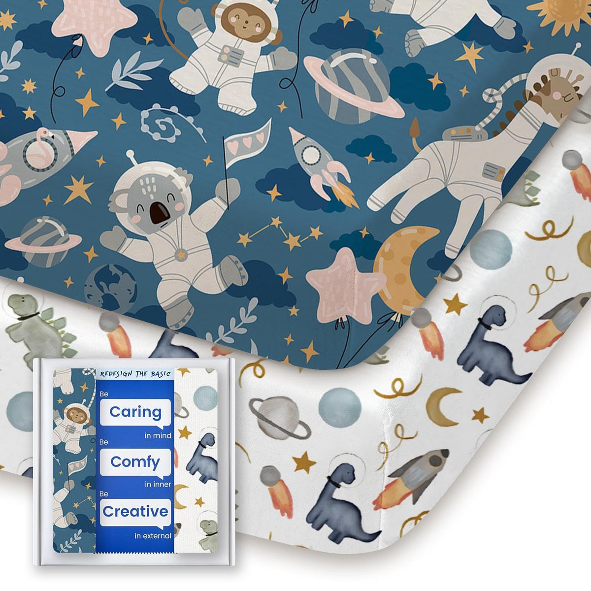 TOTBASIC Graco Pack N Play sheets in Dino Space pattern for snug fit.