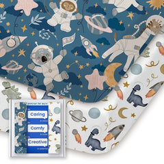TOTBASIC Graco Pack N Play sheets in Dino Space pattern for snug fit.