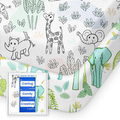 TOTBASIC elephant-pattern mini crib sheets offer gentle softness and secure fit
