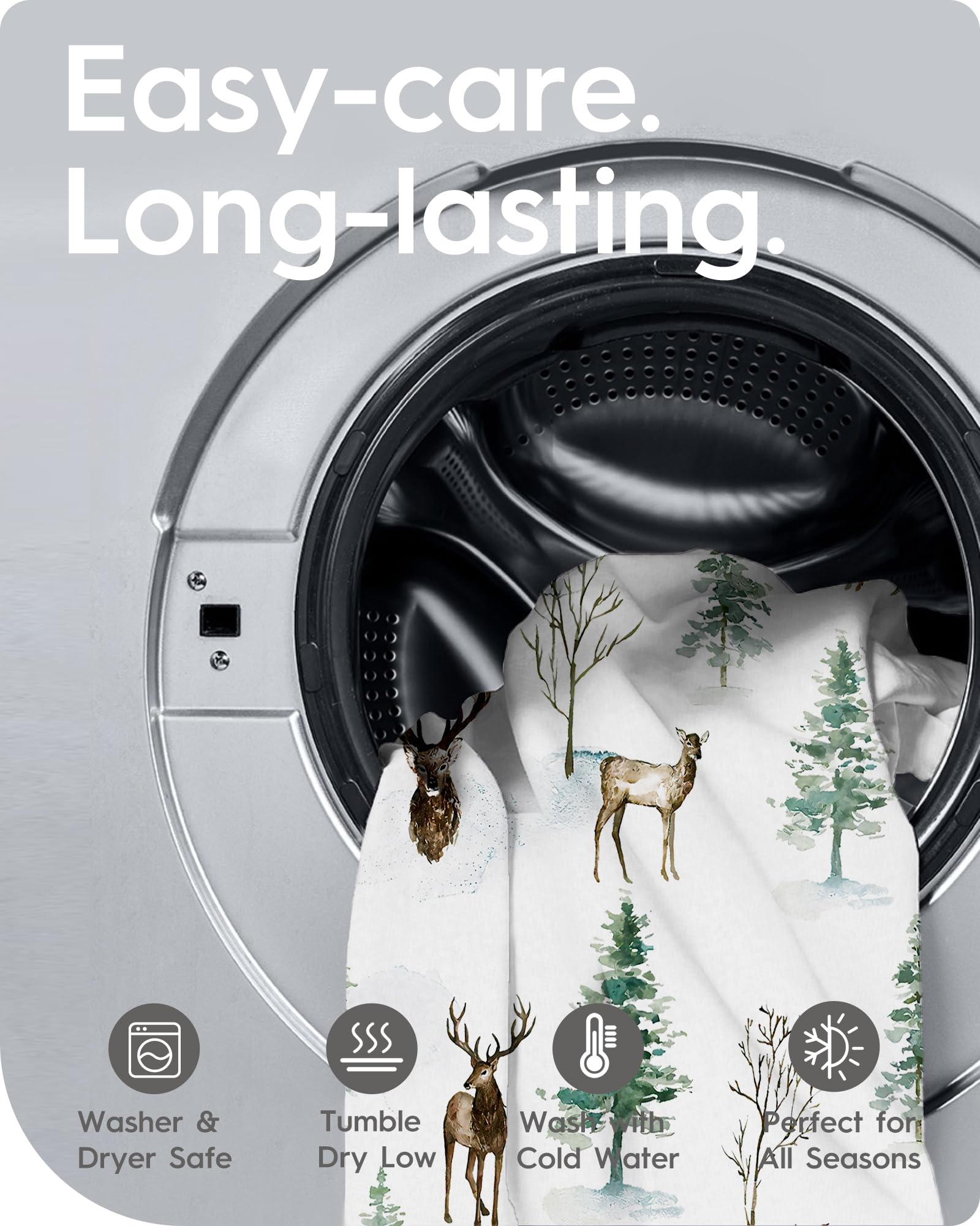Easy-care design emphasizes machine washing without sacrificing softness and elasticity.