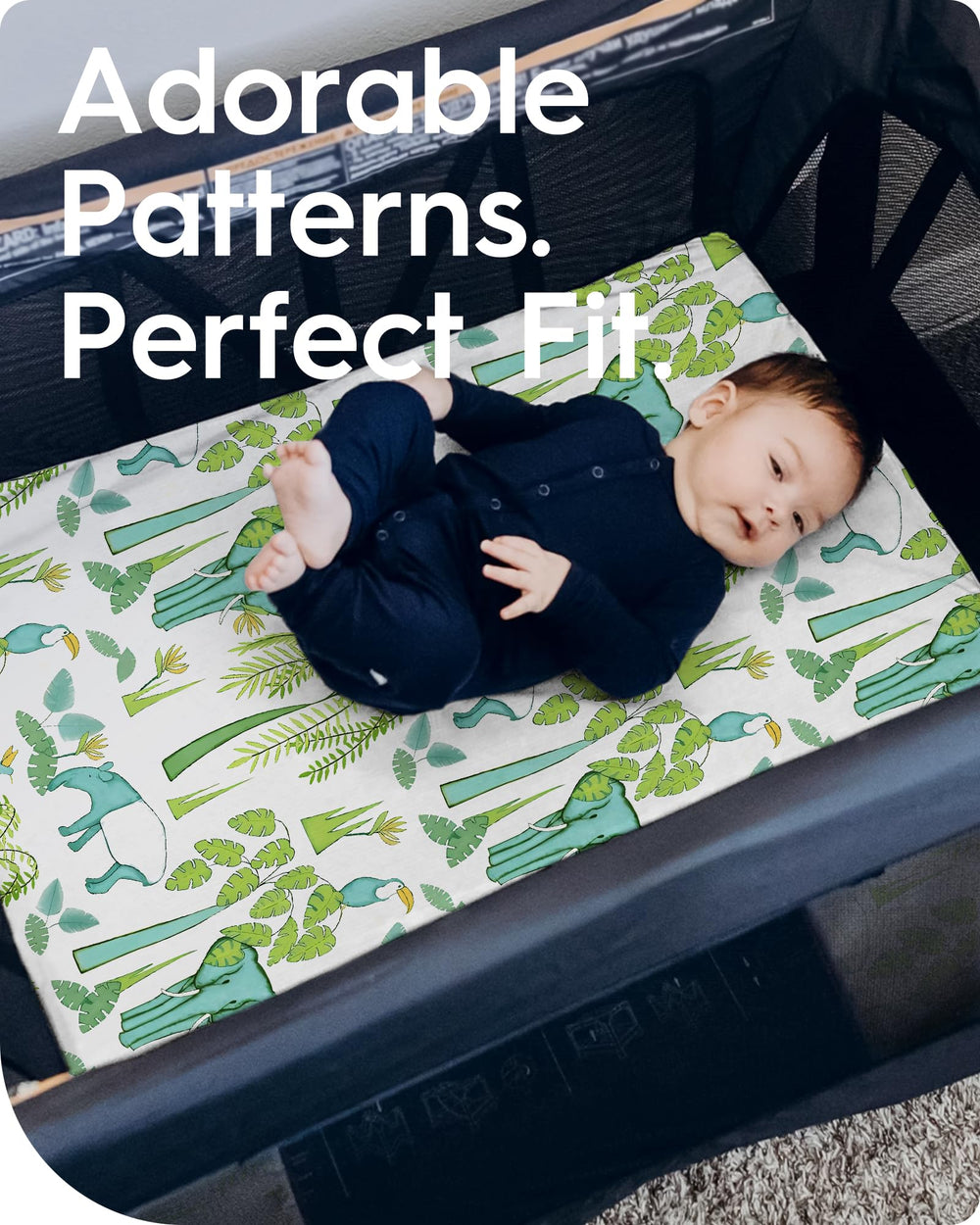 TOTBASIC pack-n-play snug-fit sheets keep playards secure during wiggles
