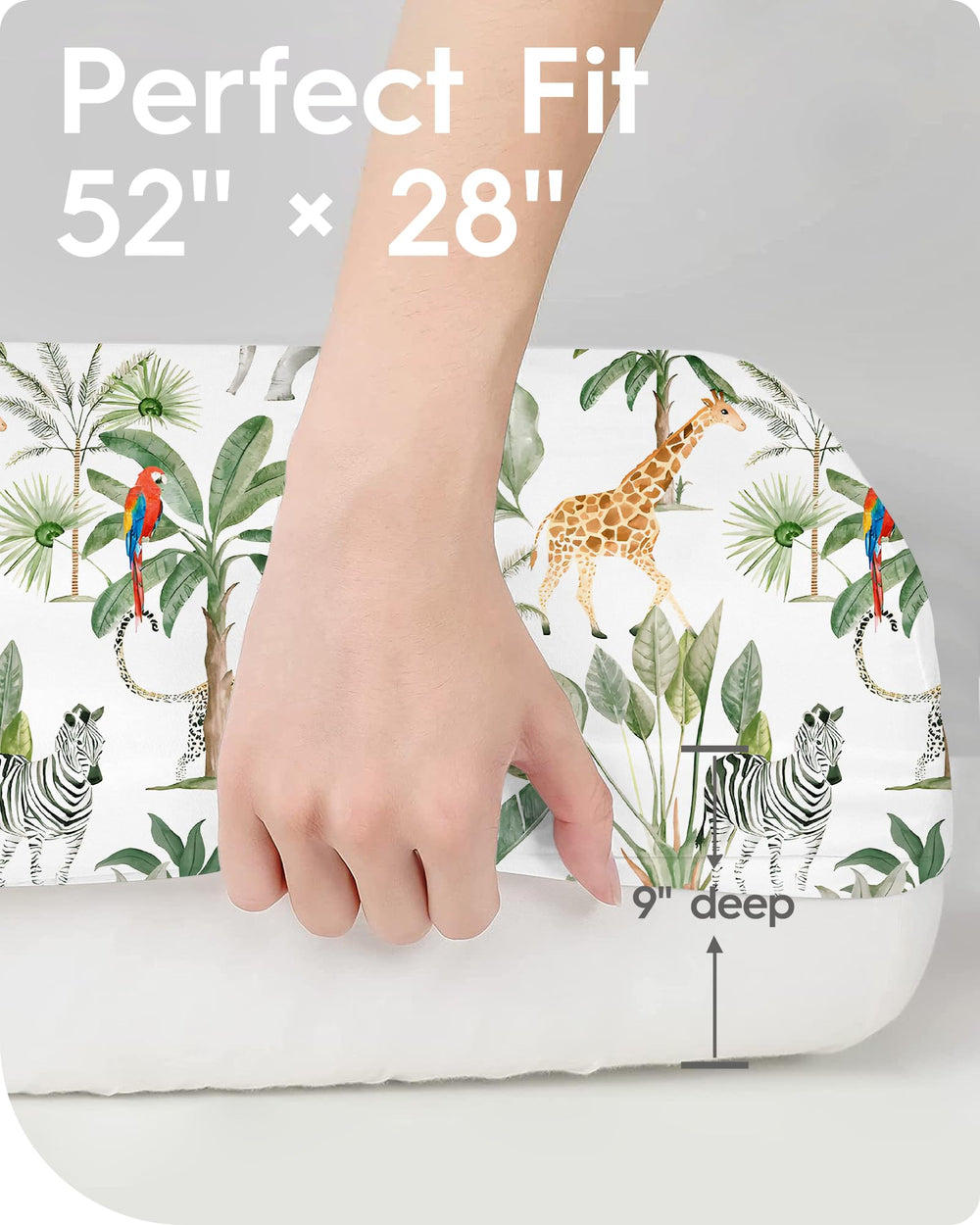 TotBasic sheets shown on crib mattress with easy care.