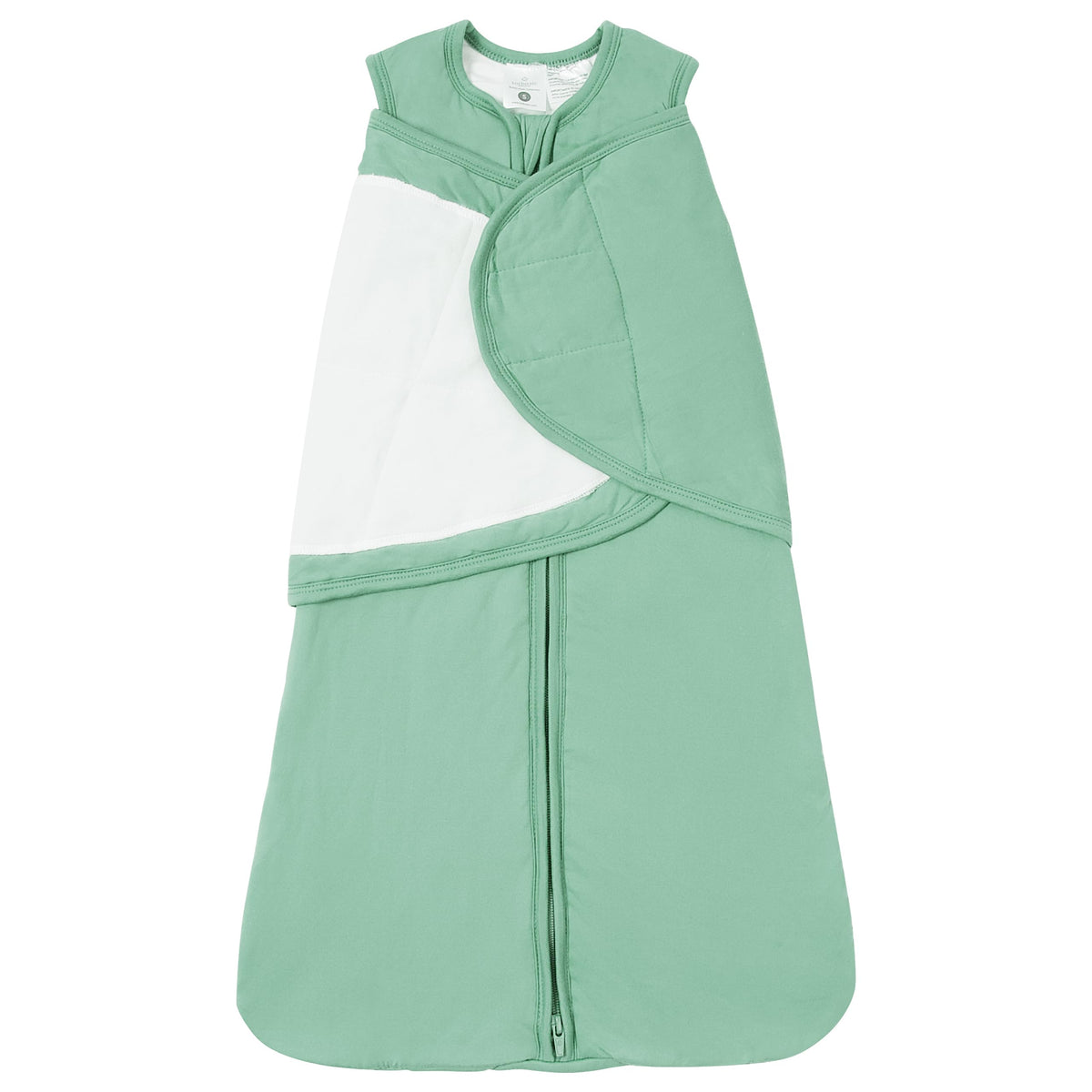 TOTBASIC Sage baby swaddle in use provides snug comfort for peaceful sleep.