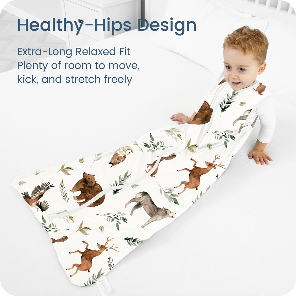 TOTBASIC secure hip-fit sleep sack supports gentle movement.
