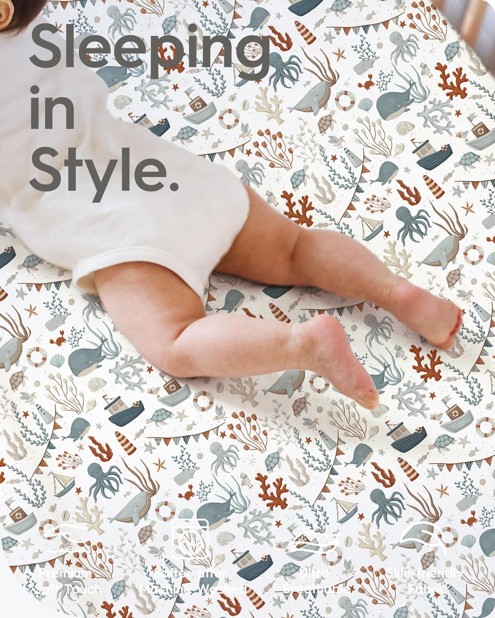 Skin-friendly, hypoallergenic TotBasic crib sheets designed for delicate baby skin.