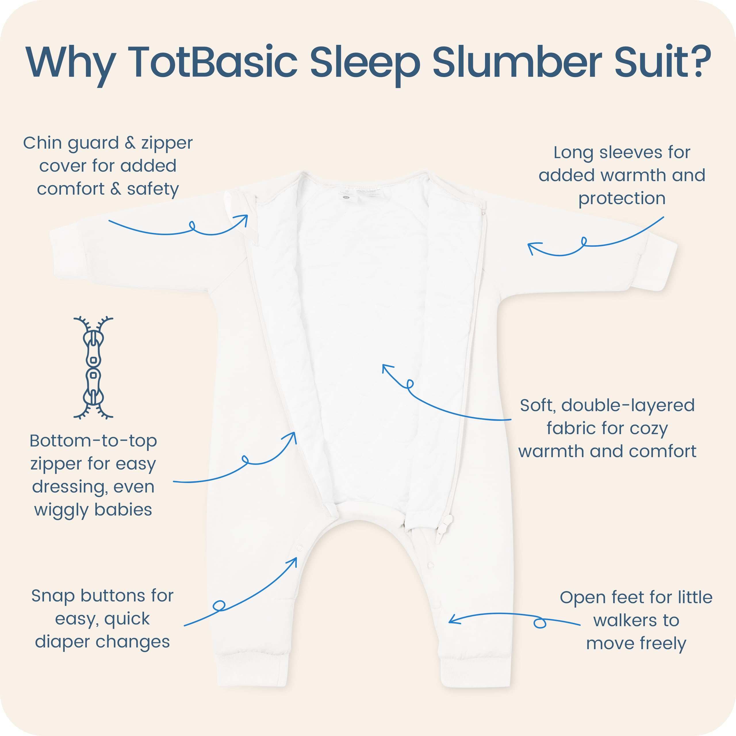 TOTBASIC sleep sack with legs opening supports toddling exploration and safe sleep