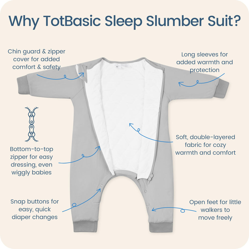 TOTBASIC sleep sack soft fabric in storm for gentle skin and all-night comfort.