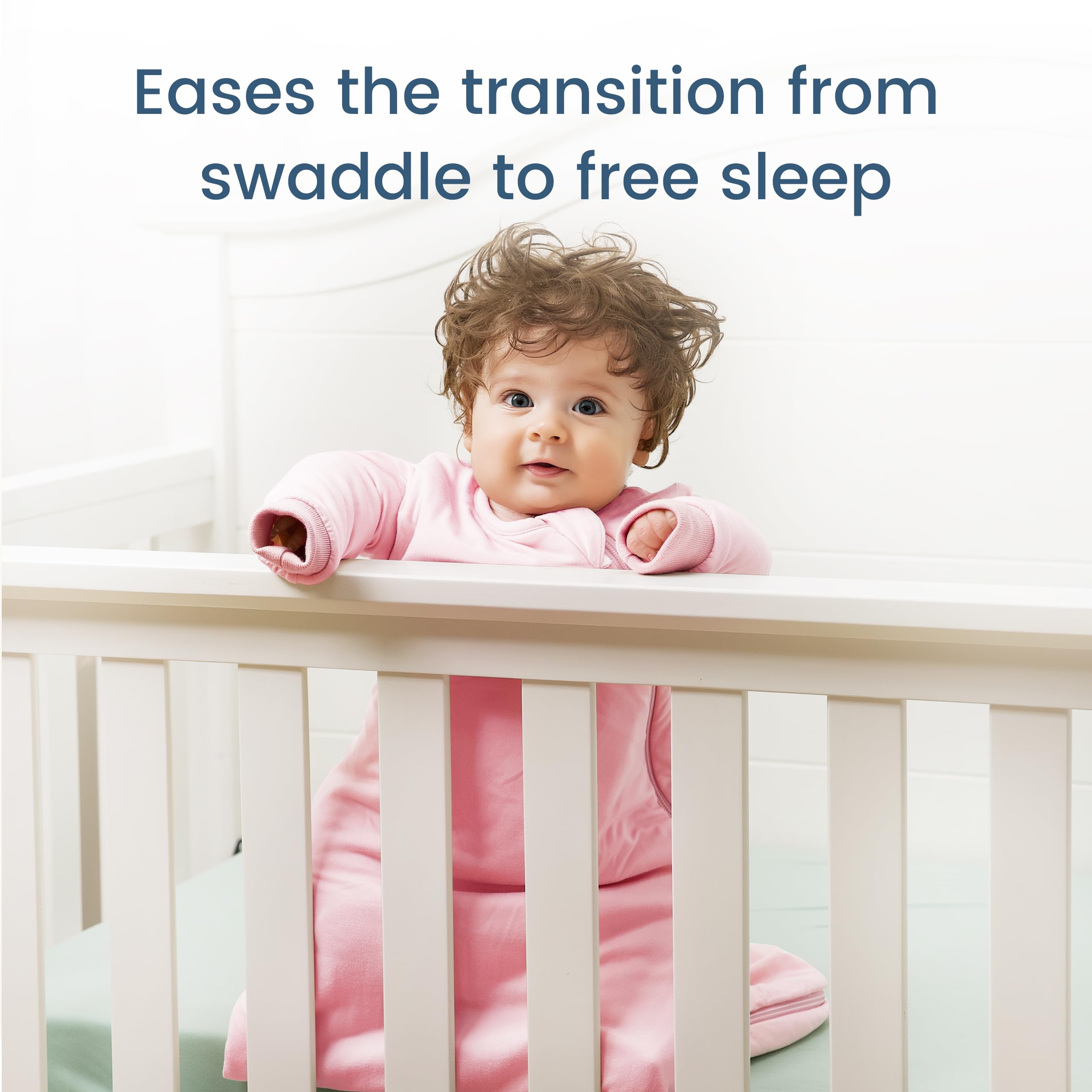 TOTBASIC sleep sack shown zipped on baby for easy dressing