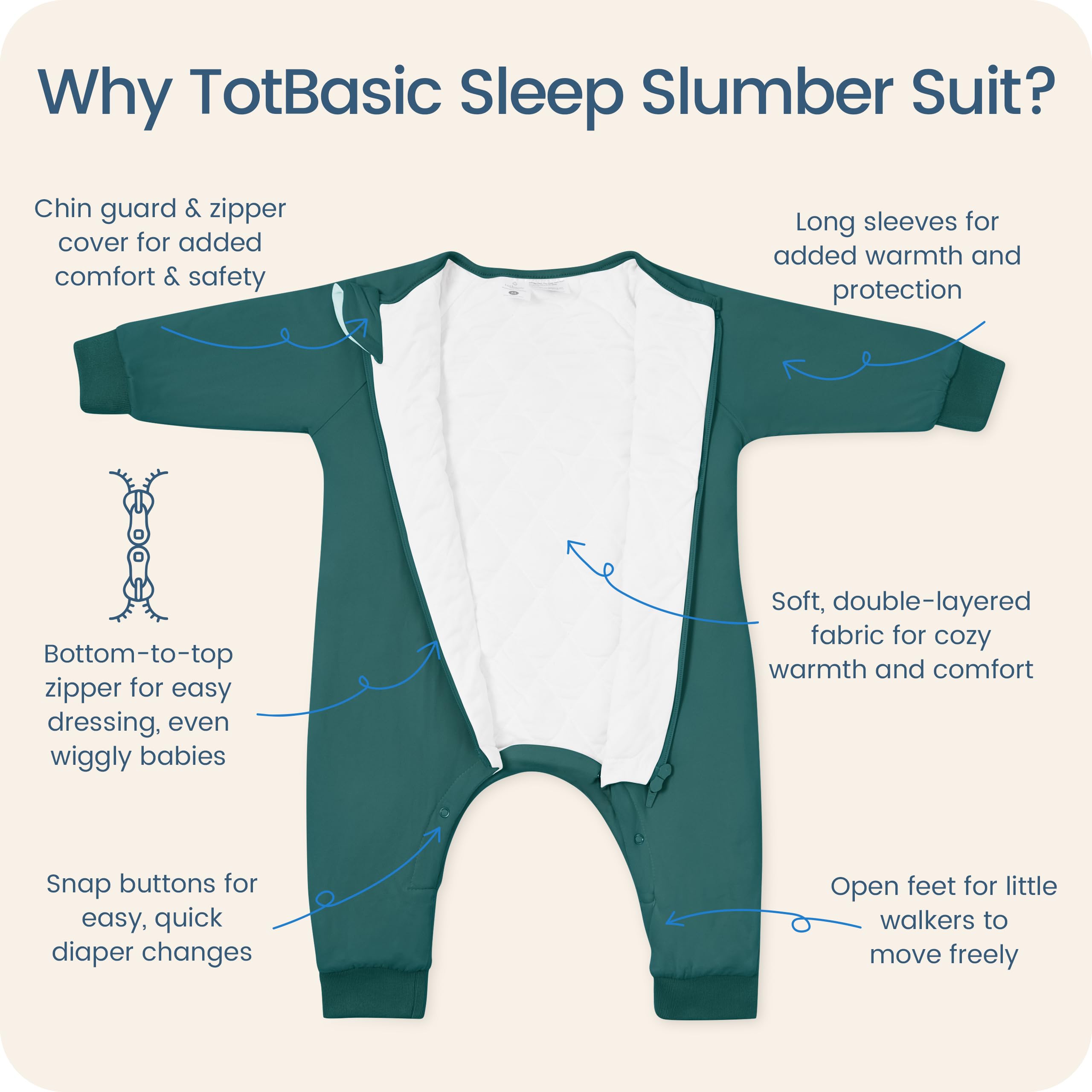 TOTBASIC soft breathable fabric in emerald provides gentle skin comfort.