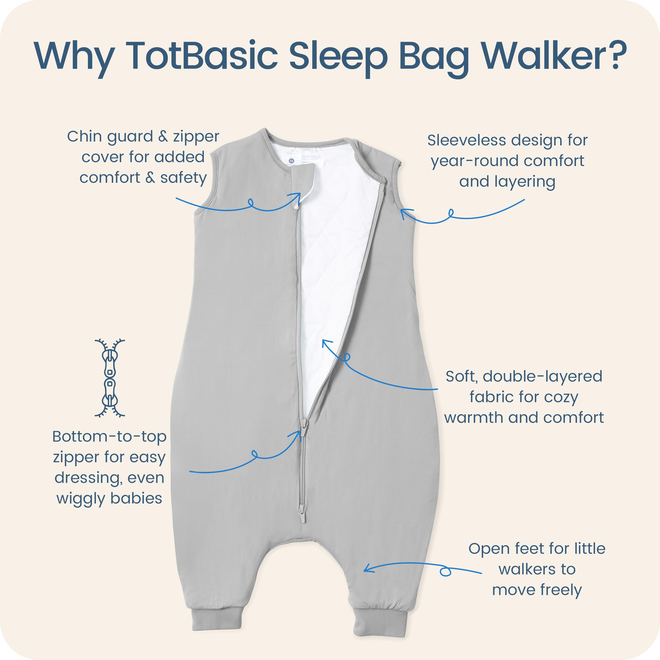 TOTBASIC soft breathable fabric keeps toddlers comfortable without overheating.