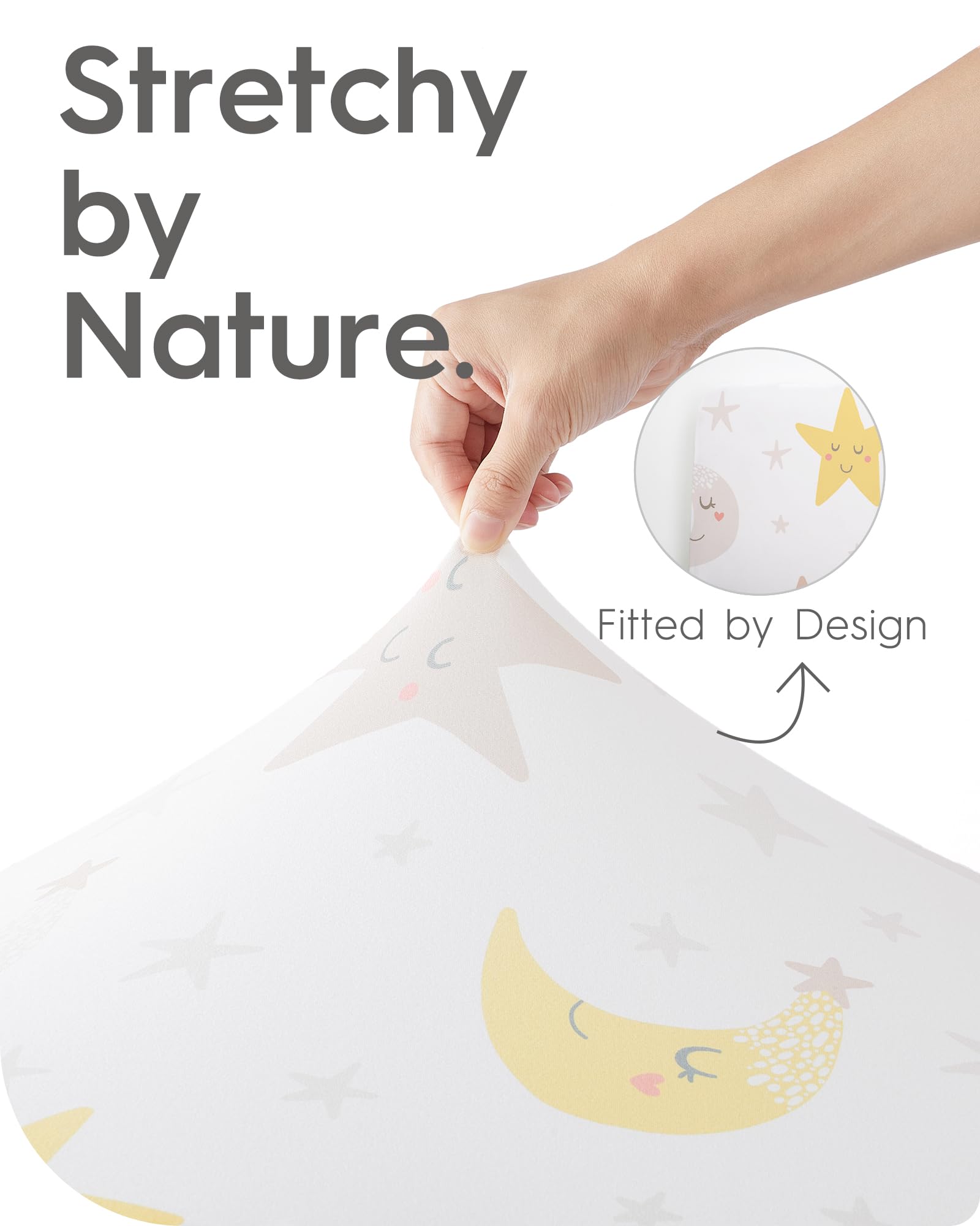 Subtle star patterns complement nursery decor with gentle colorways.