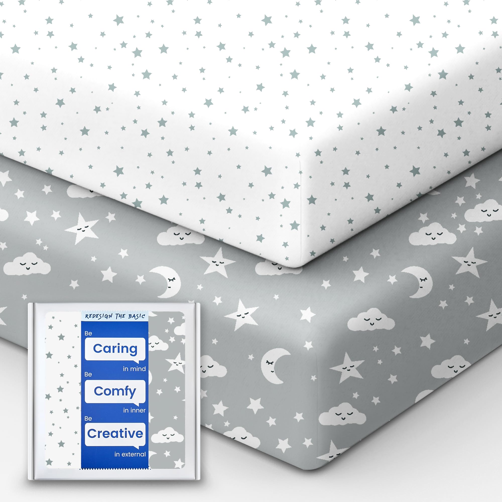 TotBasic Star crib sheet print for gentle skin comfort.