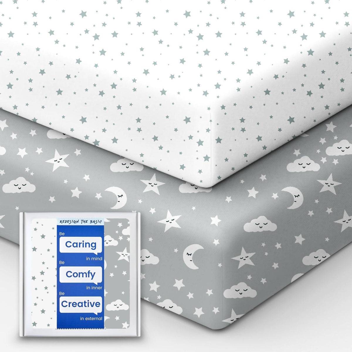 TotBasic Star crib sheet print for gentle skin comfort.