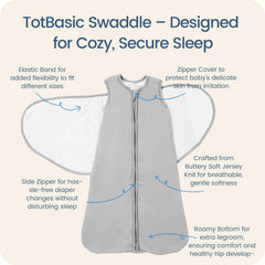 TOTBASIC Storm swaddle in transition stage with adjustable fit for growing baby