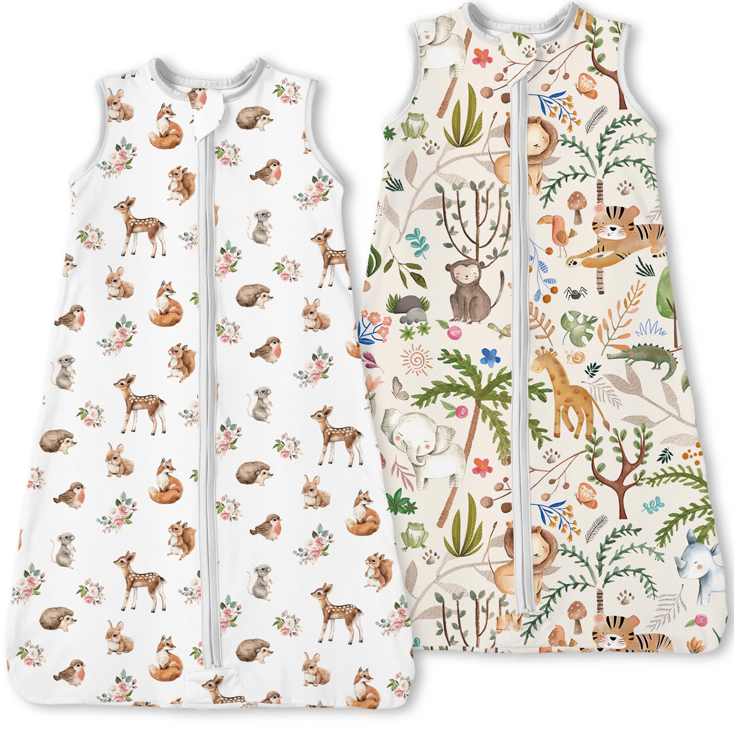 TOTBASIC Forest Whimsy toddler sleep sack in-pack view for easy two-pack storage.