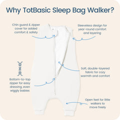 TOTBASIC Toddler Sleep Sack with Feet walker standing, allows movement while staying warm.
