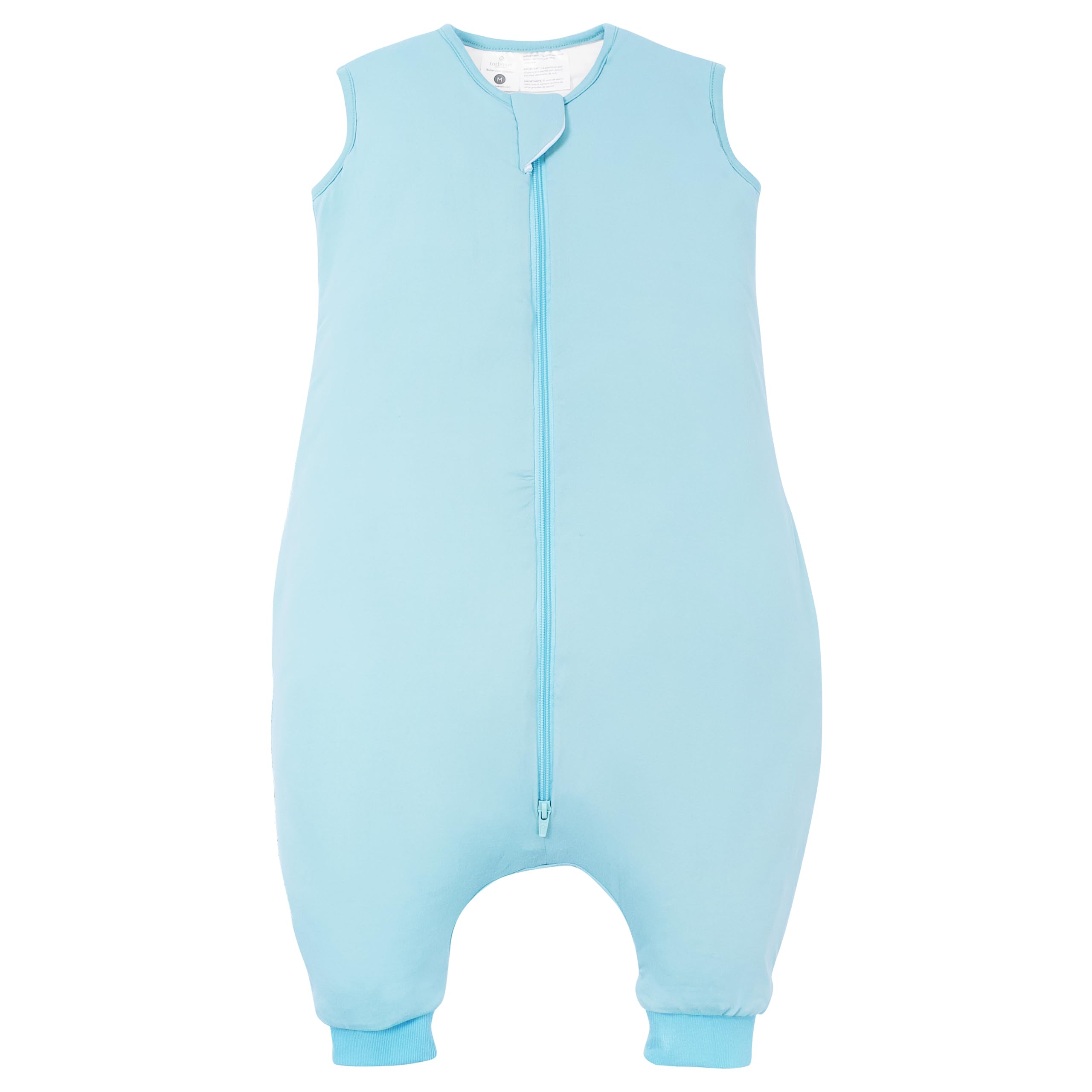 TOTBASIC toddler sleep sack with feet in baby blue keeps active walkers warm and safe