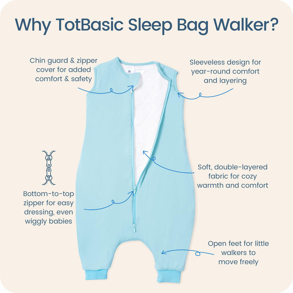 TOTBASIC breathable baby blue sleep sack with feet for toddler comfort