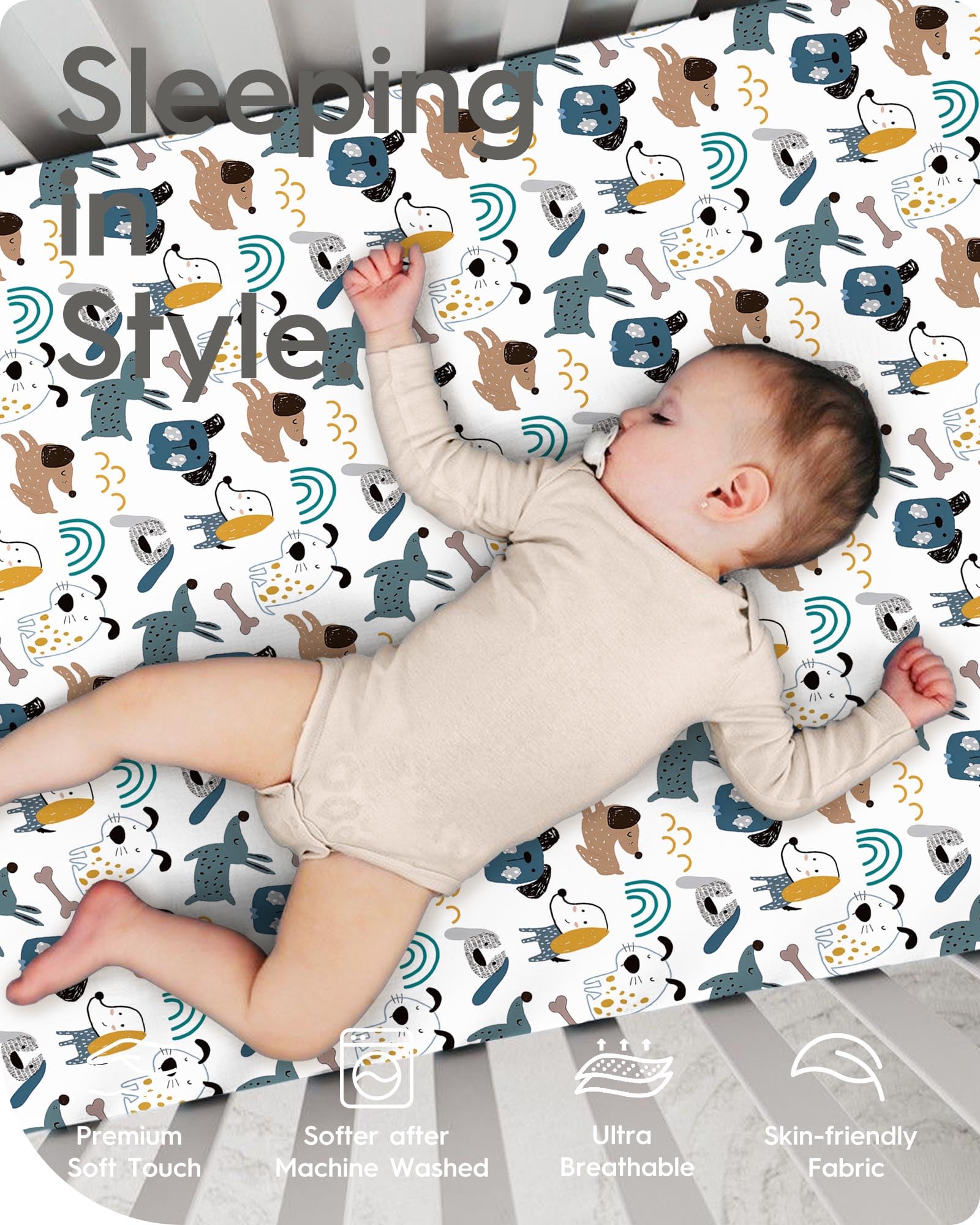 TOTBASIC ultra-soft-jersey mini-crib sheets offer breathable comfort for naps.