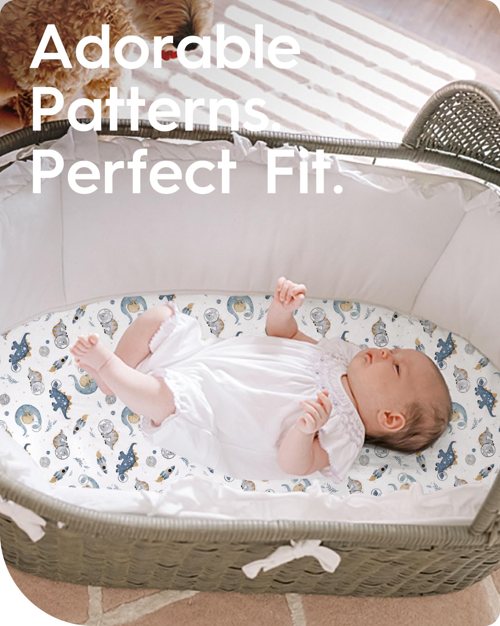 TotBASIC universal-fit bassinet sheet fits most standard bassinets for hassle-free setup.