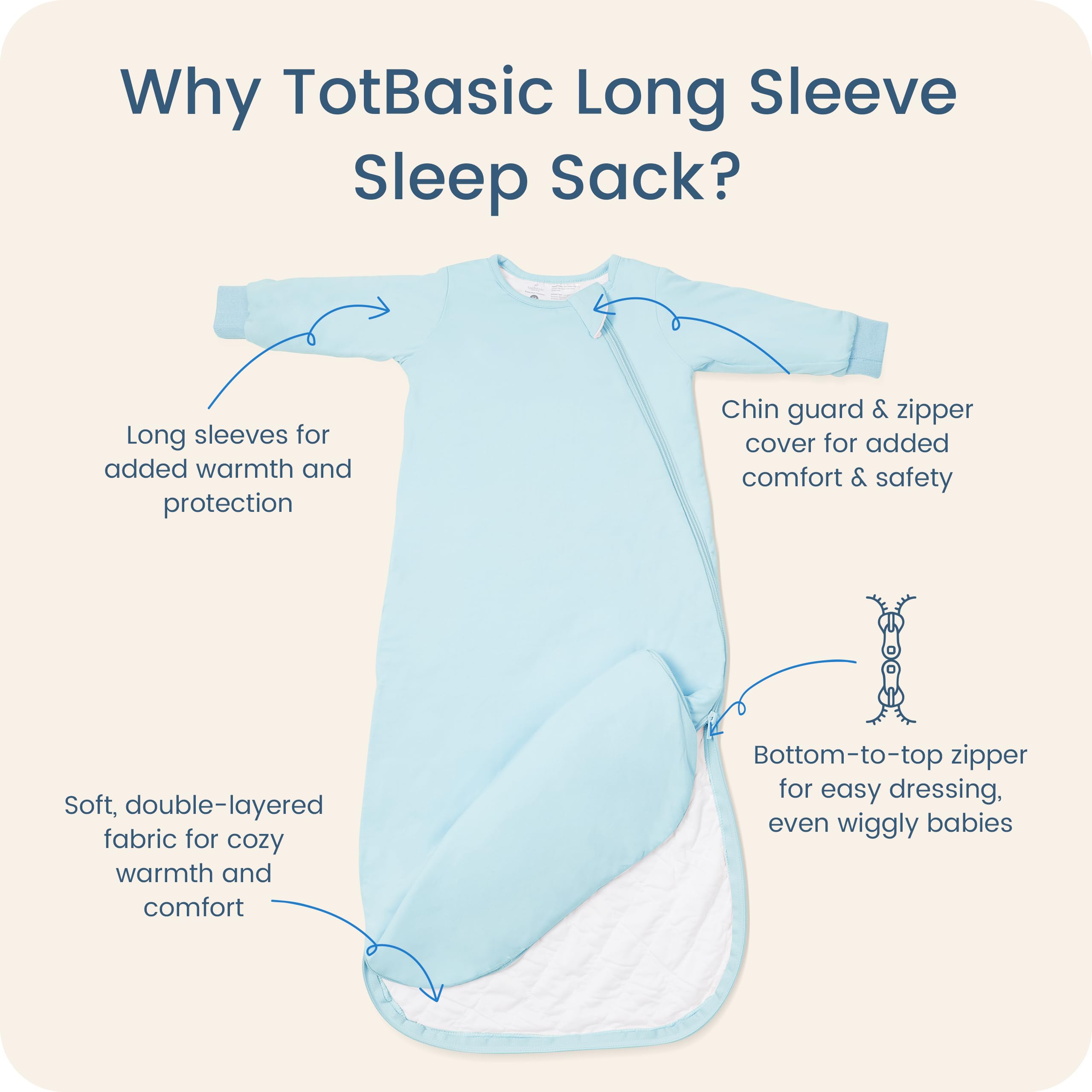 TOTBASIC wearable blanket with soft-touch fabric for growing babies.