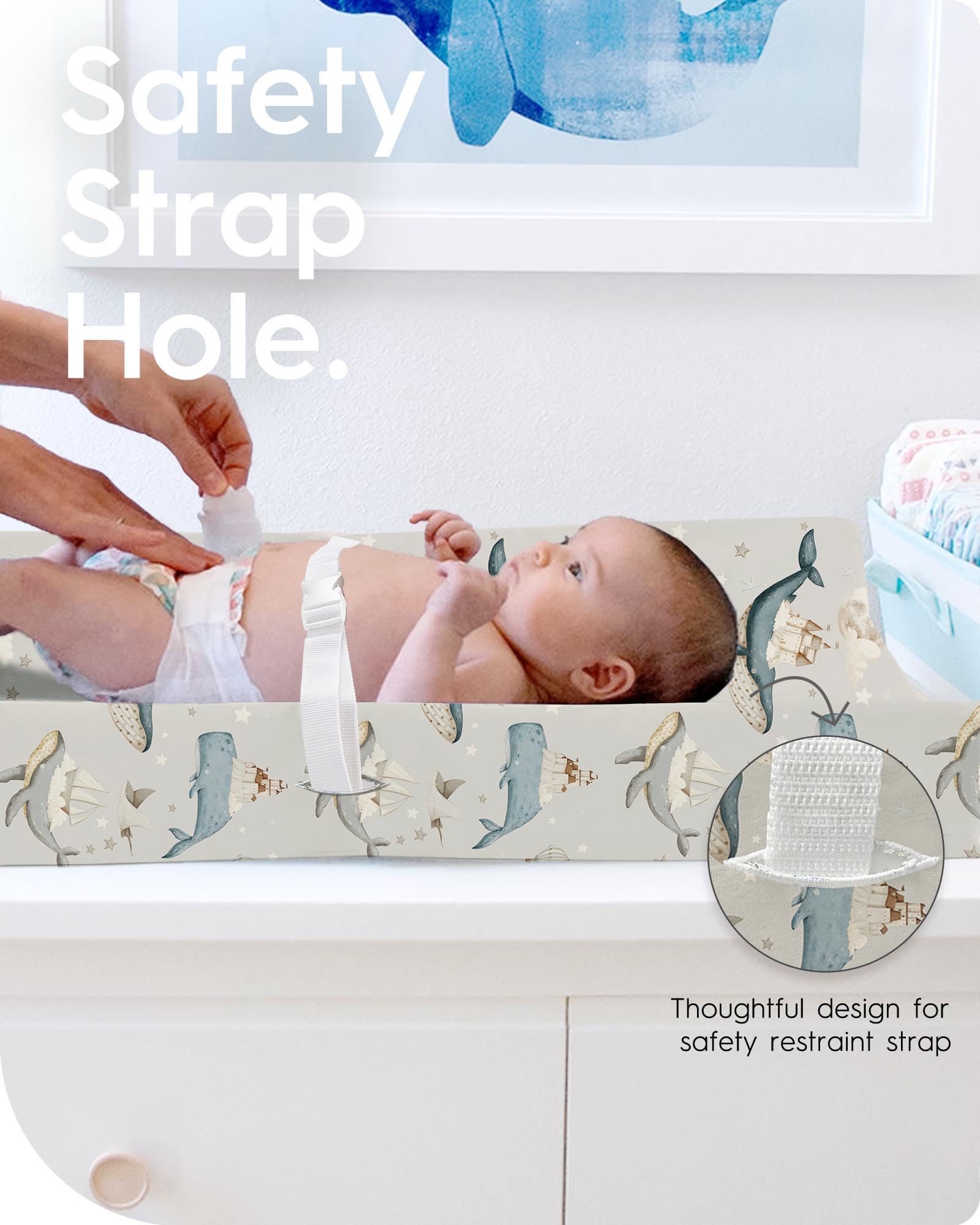 TotBasic Whale Dreams cover with 5-inch pocket fits standard pads up to 32 by 16 inches.