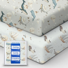 TOTBASIC Whale Dreams crib sheet laid flat for ultra-soft baby comfort