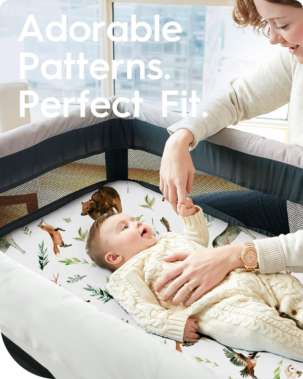 TOTBASIC woodland design adds nursery style while staying breathable.