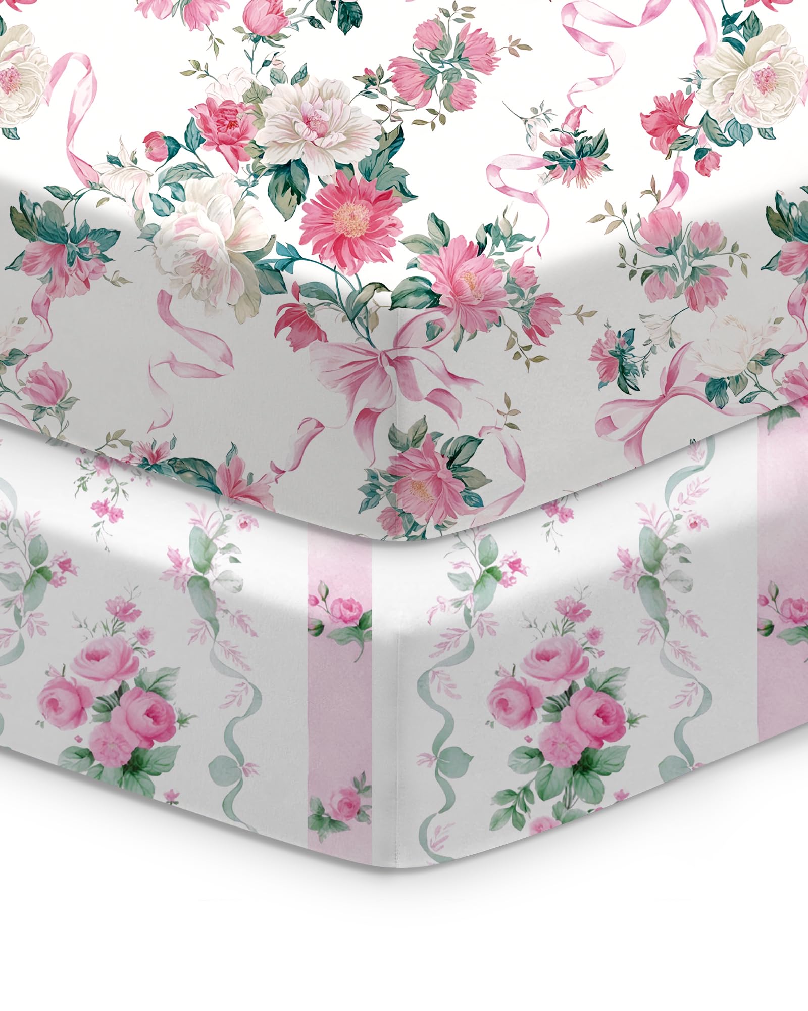 TotChill baby crib sheet with pink roses pattern fits standard crib mattresses snugly.