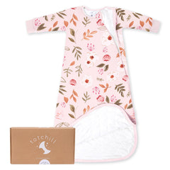 TOTCHILL baby sleep sack in pink floral, front view, promoting peaceful nights.