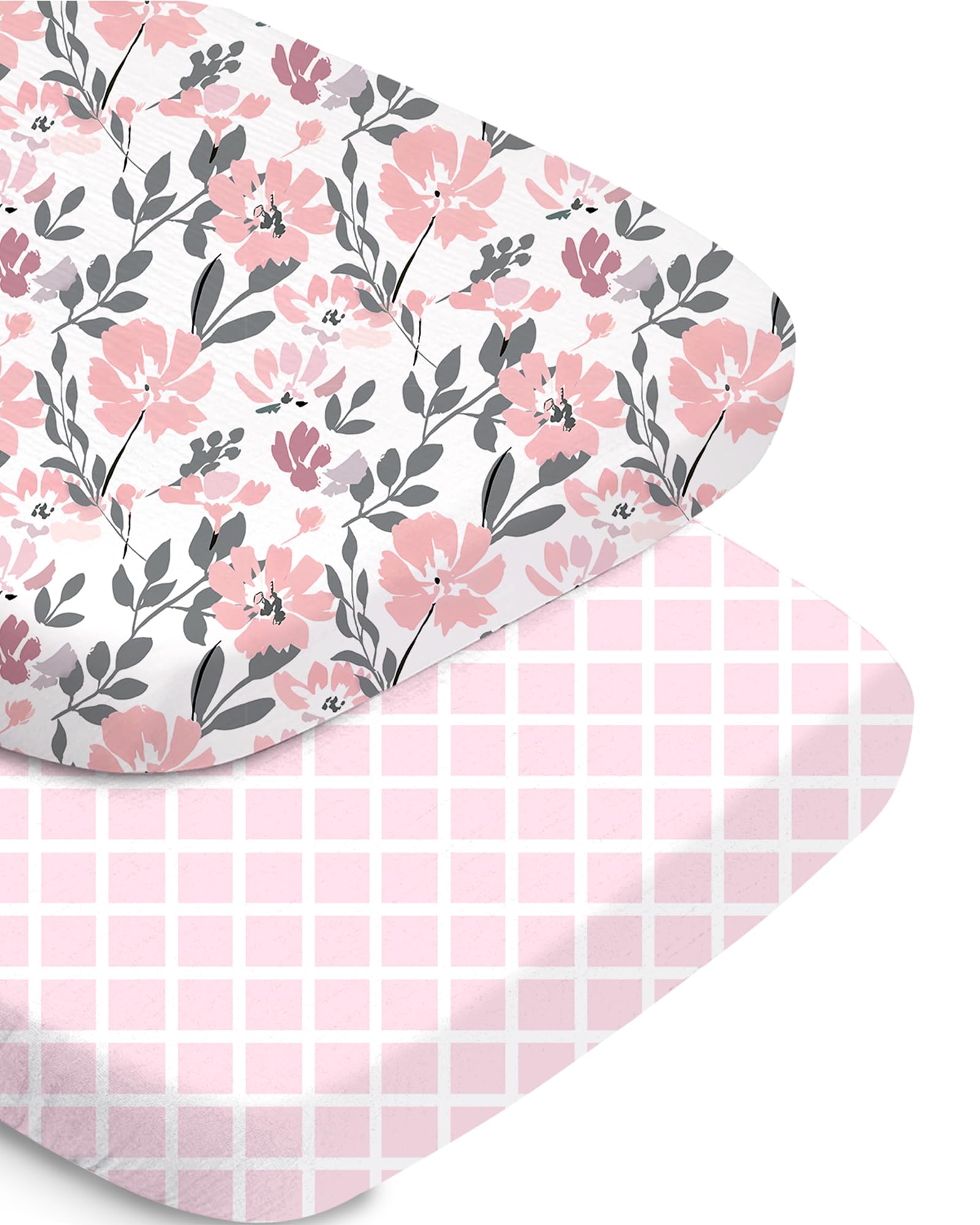 TotChill bassinet sheet Flower Pink Checkered print, soft and breathable for baby naps