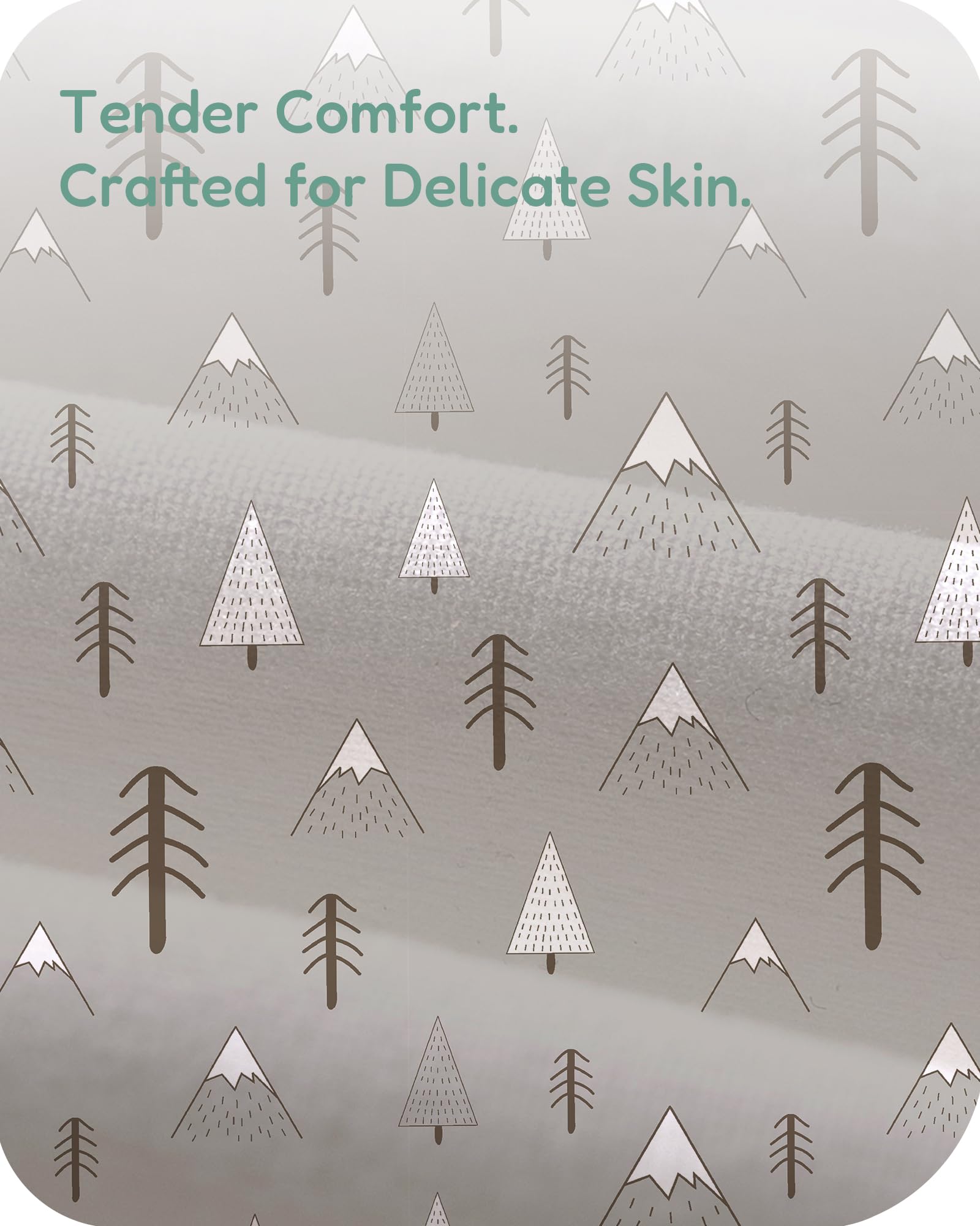 TotChill bassinet sheet close-up of grey woodland print highlighting versatile nursery styling.