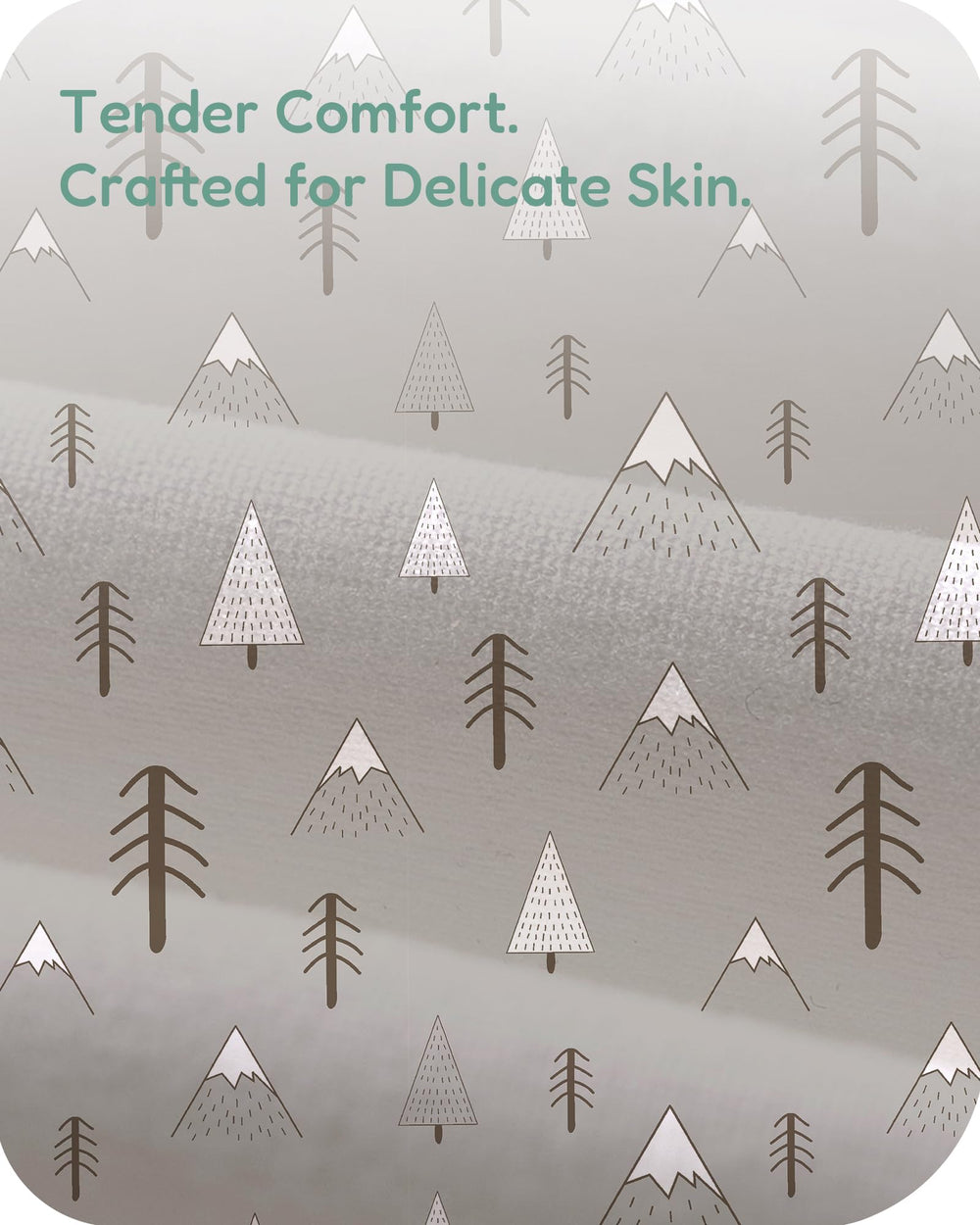 TotChill bassinet sheet close-up of grey woodland print highlighting versatile nursery styling.