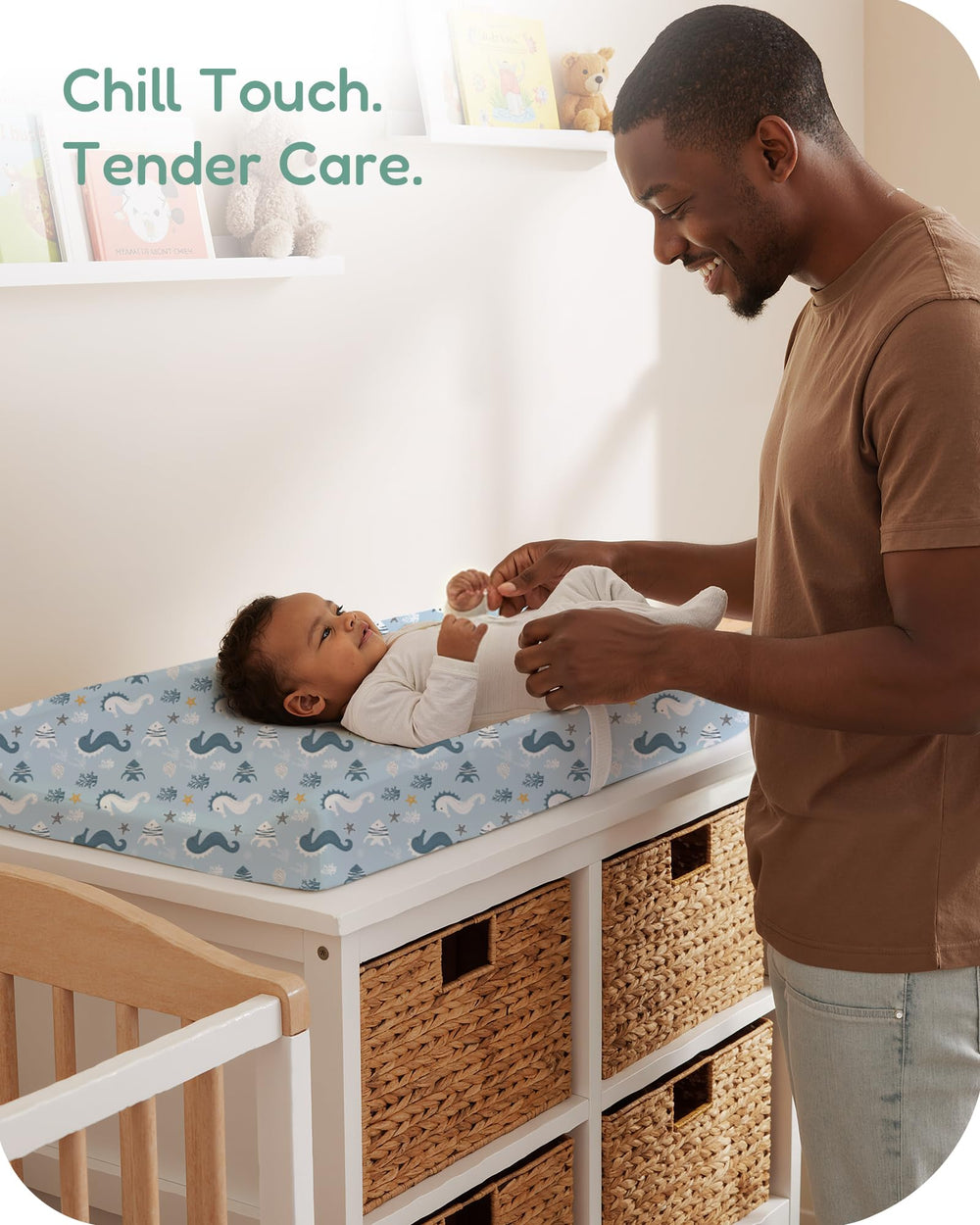 TotChill changing pad cover fits standard pads, ensuring a snug, secure surface.