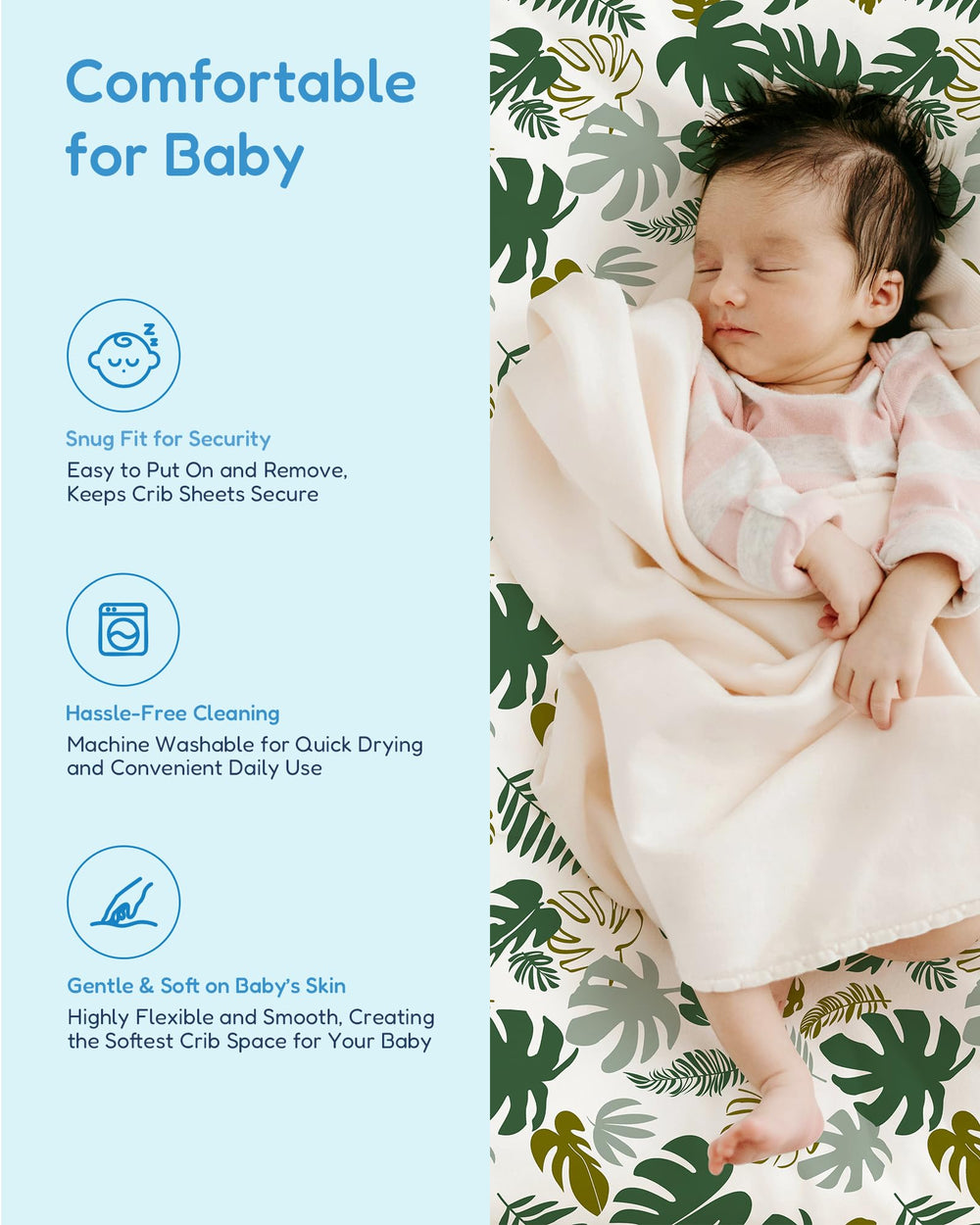 TotChill deep-pocket crib sheet fits standard mattresses snugly and securely