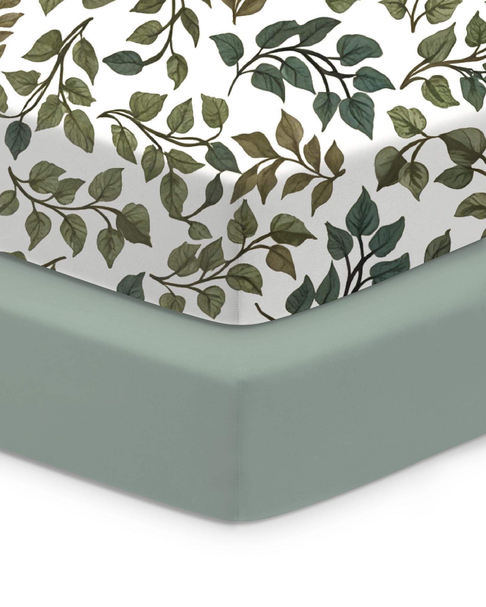 TotChill Green Leaf crib sheet set for standard crib mattresses, secure 2-pack fit.