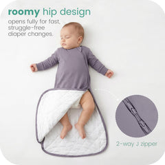 TOTCHILL mauve gray sleep sack highlights two way zipper for easy changes