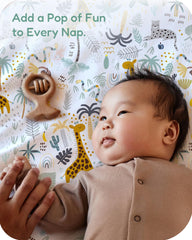TotChill mini crib sheets showing elastic edge for quick changes.