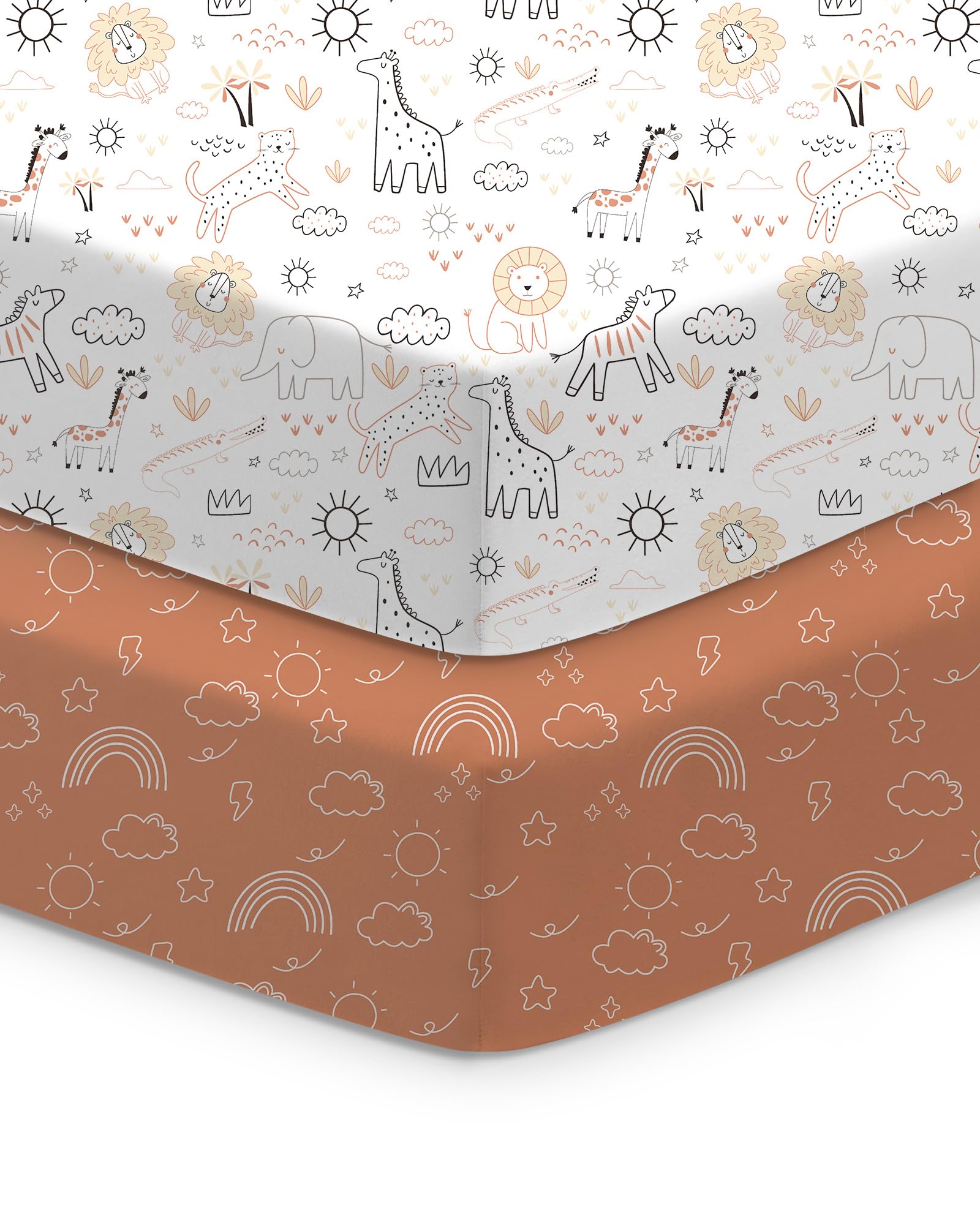 TotChill orange cloud crib sheet shown on a standard crib with a snug fit.