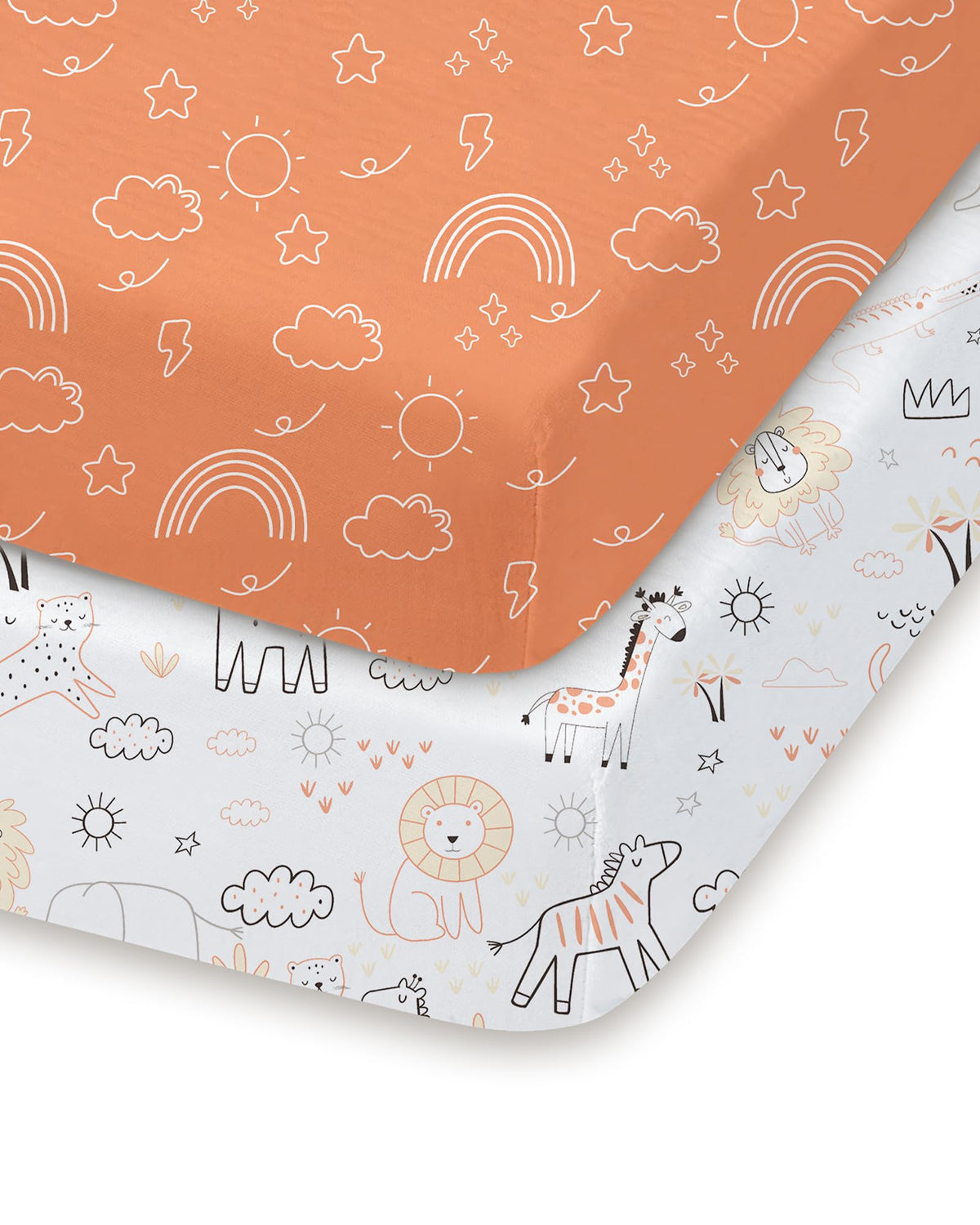 TotChill pack and play sheets in orange cloud design for cozy nursery vibes