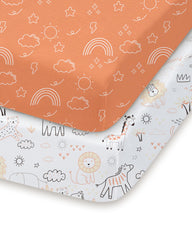 TotChill pack and play sheets in orange cloud design for cozy nursery vibes