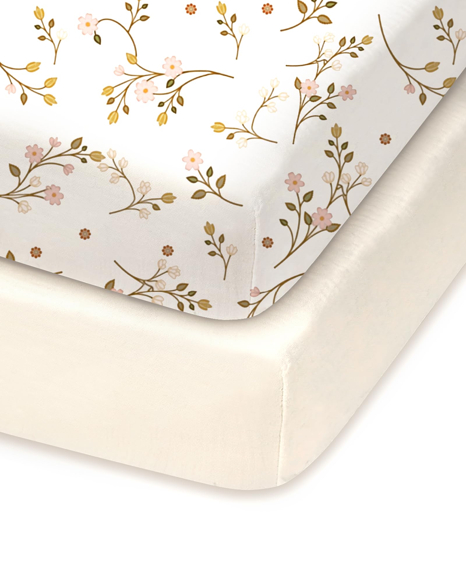 TOTCHILL pack-n-play sheets fitted in pink floral beige; snug and soft.